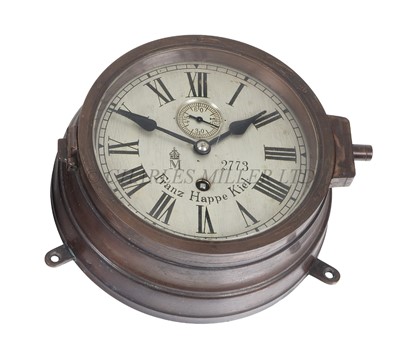 Lot 245 - A KAISERMARINE U-BOAT BULKHEAD CLOCK SUPPLIED BY FRANZ HAPPE, KIEL, CIRCA 1914
