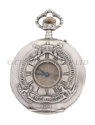 Lot 260 - A RARE CORONATION 'SAILOR KING' COMMEMORATIVE SILVER POCKET WATCH, 1911