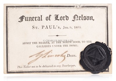 Lot 29 - A TICKET TO LORD NELSON'S FUNERAL, ST. PAUL’S, JANUARY 9, 1806