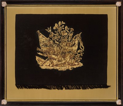 Lot 40 - A RARE PAINTED SILK BANNER PROCESSED BY THE VOLUNTEERS CORPS AT THE FUNERAL OF LORD NELSON, 1806