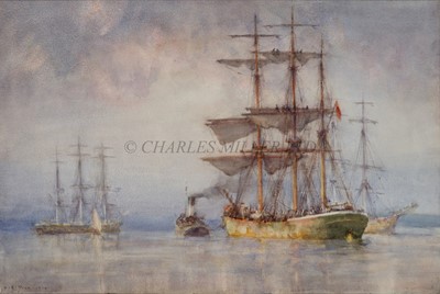 Lot 5 - HENRY SCOTT TUKE (BRITISH, 1858-1929) A barque of the Rickmer Line under tow off Falmouth
