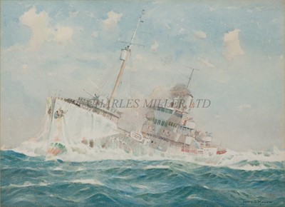 Lot 288 - JAMES SCRIMGEOUR MANN (BRITISH, 1883-1946) A 'Flower Class' corvette in dazzle camouflage