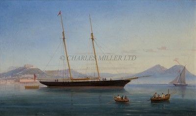 Lot 50 - TOMMASO DE SIMONE (ITALIAN, C.1805-1888) A British racing schooner swinging on her anchor in the bay of Naples