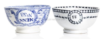 Lot 206 - A WHITE AND BLUE NAVAL MESS BOWL, CIRCA 1880