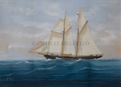 Lot 54 - LUIGI ROBERTO (ITALIAN, 1845-1910) A schooner yacht of the Royal Victoria Yacht Club off Naples