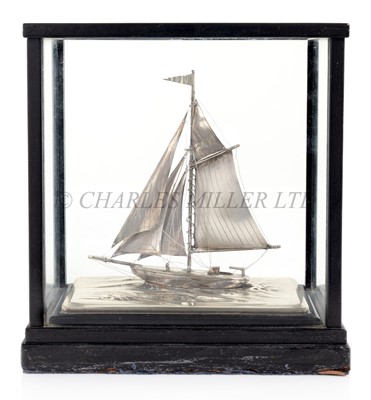 Lot 53 - A SILVER MODEL OF A CUTTER YACHT, 20TH CENTURY