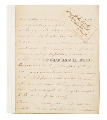 Lot 65 - A LETTER FROM SIR WILLIAM BEATTY DISCUSSING NELSON AND ENCLOSING A SOUVENIR MANUSCRIPT PAGE FROM HIS ‘DEATH OF NELSON’