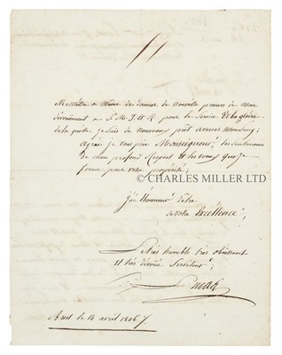 Lot 61 - A LETTER FROM NELSON’S ADVERSARY IN 'REDOUTABLE', 1806