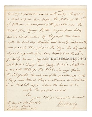 Lot 23 - CAPTAIN HARDY AND THE EARLIEST MENTION OF THE 'ENGLAND EXPECTS..' SIGNAL, 1805