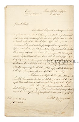 Lot 12 - A LETTER FROM ADMIRAL LORD COLLINGWOOD WITH A PROPOSAL FOR A MONUMENT TO NELSON, 1805