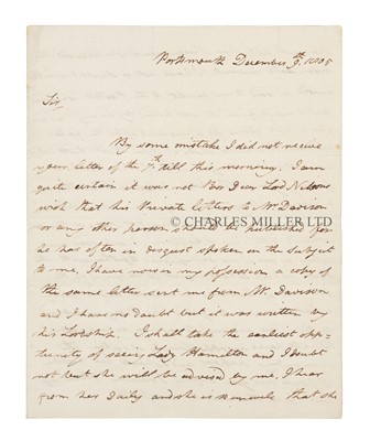 Lot 20 - A LETTER FROM CAPTAIN HARDY REGARDING NELSON’S WILL, 1805