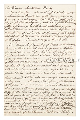 Lot 62 - A LETTER TO CAPTAIN HARDY ADMITTING HIM TO THE FREEDOM OF THE CITY OF LONDON, 1808