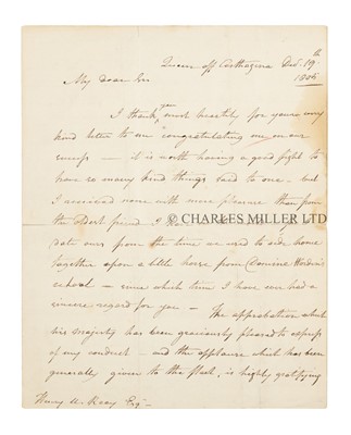 Lot 25 - A LETTER FROM ADMIRAL LORD COLLINGWOOD MOURNING NELSON TO A FRIEND, 1805