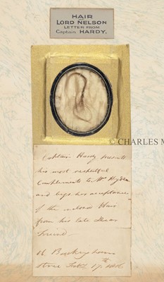 Lot 3 - A LOCK OF NELSON'S HAIR TAKEN FROM HIS PIGTAIL AND PRESENTED BY CAPTAIN HARDY, 1806