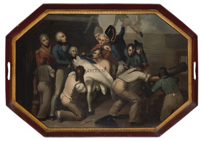 Lot 5 - A RARE REGENCY LARGE JAPANNED TRAY, CIRCA 1810