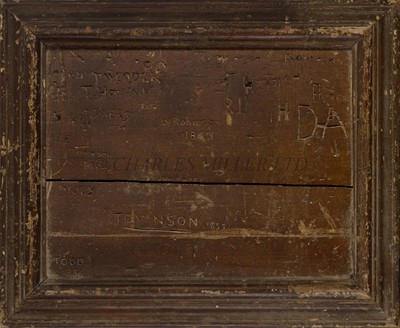 Lot 197 - PRISON HULK GRAFFITI, A PINE BULKHEAD PANEL FROM HMS 'DROMEDARY', BERMUDA, 1852-56