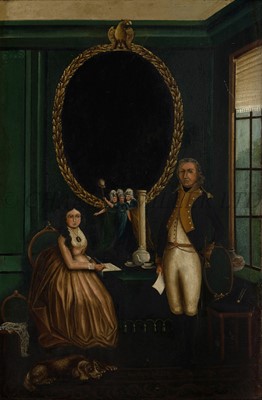 Lot 160 - AMERICAN PRIMITIVE SCHOOL (19TH CENTURY) Portrait of an American naval officer and his wife in front of a large mirror, circa 1790