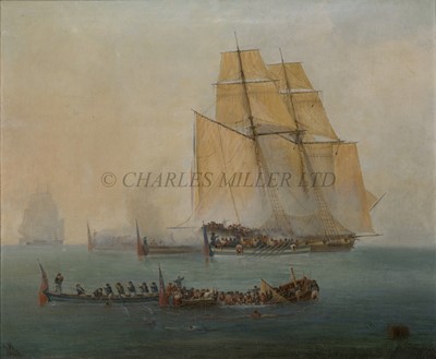 Lot 166 - ENGLISH SCHOOL (19TH CENTURY) The capture of the French gun-brig 'Venteux' by boats of H.M.S. 'Loire', 27th June 1803