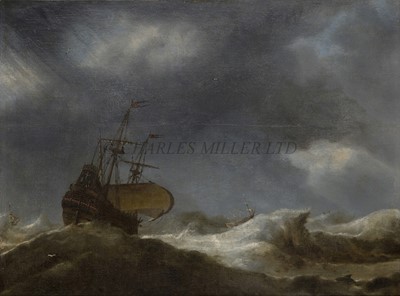 Lot 149 - DUTCH SCHOOL (17TH CENTURY) Warships under shortened sail in a stormy sea