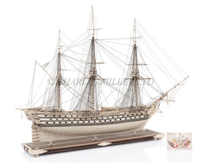Lot 175 - A LARGE FULLY RESTORED NAPOLEONIC PRISONER-OF-WAR BONE SHIP MODEL FOR H.M.S. 'UNICORN'