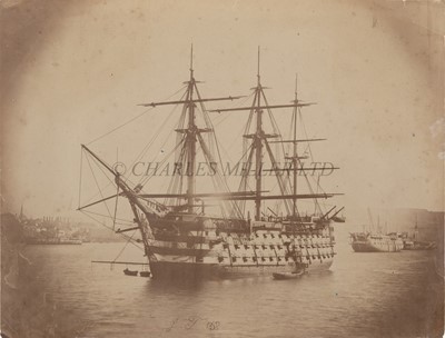 Lot 200 - A RARE AND EARLY ALBUMEN PRINT OF H.M.S. ROYAL WILLIAM, PRODUCED BY J. THOMPSON, DEVONPORT, CIRCA 1858