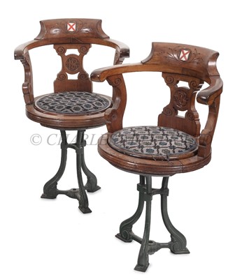 Lot 112 - A PAIR OF BRITISH INDIA STEAM NAVIGATION COMPANY DINING SALOON CHAIRS, CIRCA 1900