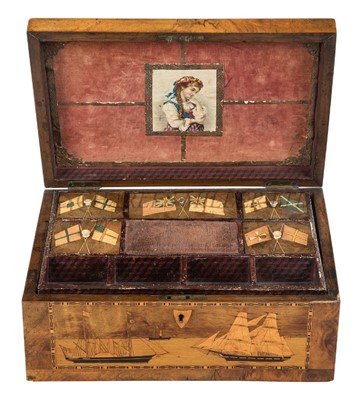 Lot 91 - A TRINITY HOUSE MARQUETRY WORK BOX, CIRCA 1870