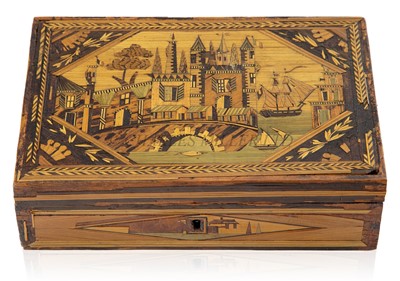 Lot 176 - AN EARLY 19TH CENTURY NAPOLEONIC FRENCH PRISONER-OF-WAR STRAW-WORK JEWELLERY CASKET