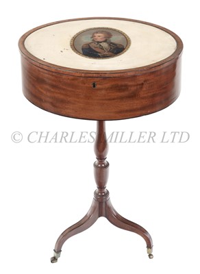 Lot 189 - A RARE REGENCY WORK BOX ON STAND COMMEMORATING NELSON, CIRCA 1820