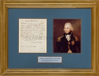 Lot 179 - ADMIRAL LORD VISCOUNT NELSON, AUTOGRAPH LETTER, 1802