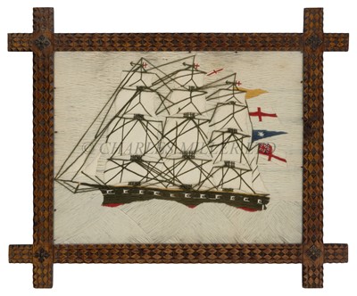 Lot 198 - A 19TH CENTURY SAILOR'S WOOLWORK PICTURE FOR AN IRONCLAD OF CIRCA 1860