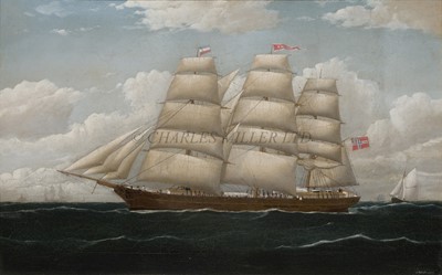 Lot 24 - FREDERICK J. TUDGAY (BRITISH, 1841-1921) The Danish barque 'Dr Mezger' with the Vlissingen pilot cutter approaching