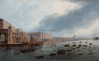 Lot 39 - DANIEL TURNER (BRITISH, ACT. 1782-1820) Lord Nelson's funeral barge at the Duke of York's steps en route to St. Paul's