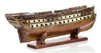 Lot 309 - AN EARLY 19TH CENTURY NAPOLEONIC FRENCH PRISONER-OF-WAR WOOD AND BONE MODEL FOR A 74-GUN SHIP
