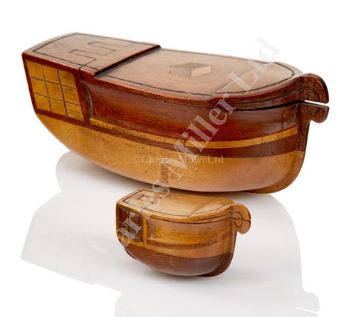 Lot 189 - A WOODEN SAILORWORK TOBACCO BOX<br/>carved in...