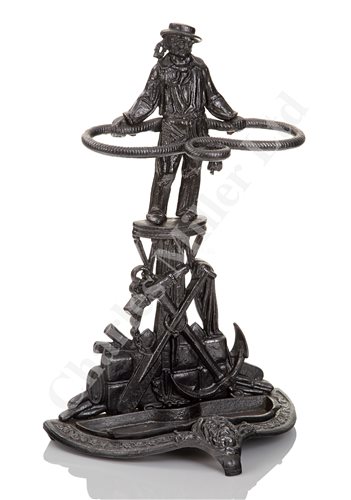 Lot 192 - A MARINE THEMED CAST IRON STICK STAND, 19TH...