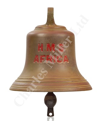 Lot 90 - THE SHIP'S BELL FROM H.M.S. AFRICA (1905) THE FIRST SHIP FROM WHICH AN AIRCRAFT WAS SUCCESSFULLY LAUNCHED, 10TH JANUARY, 1912