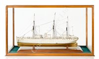 Lot 303 - A WELL PRESENTED BONE SHIP MODEL FOR A THREE-MASTED PASSENGER STEAM SHIP, CIRCA 1910