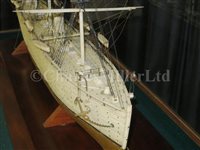 Lot 303 - A WELL PRESENTED BONE SHIP MODEL FOR A THREE-MASTED PASSENGER STEAM SHIP, CIRCA 1910