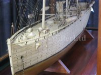 Lot 303 - A WELL PRESENTED BONE SHIP MODEL FOR A THREE-MASTED PASSENGER STEAM SHIP, CIRCA 1910