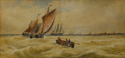 Lot 10 - THOMAS BUSH HARDY (BRITISH, 1842-1897) - Deal and Calais fishing boats off Calais