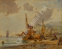 Lot 11 - FRANZ JOHANN WILHELM HÜNTEN (GERMAN, 1822-1887) - Dutch coastal scenes, a set of three