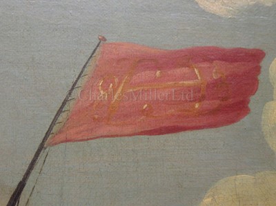 Lot 39 - PETER MONAMY (BRITISH, 1681-1749) - An Admiralty yacht escorting a Vice Admiral of the Red off a coast