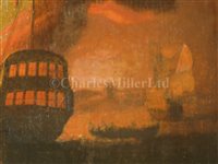 Lot 16 - PETER MONAMY (BRITISH, 1681-1749) - A ship on fire at night