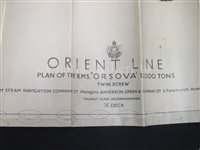 Lot 146 - AN ORIENT LINE AUSTRALIA TO ENGLAND SCHEDULE, CIRCA 1914; and a quantity of Orient Line ephemera
