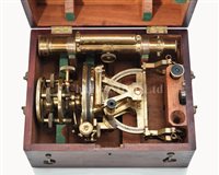 Lot 158 - A 19TH-CENTURY LACQUERED BRASS THEODOLITE...