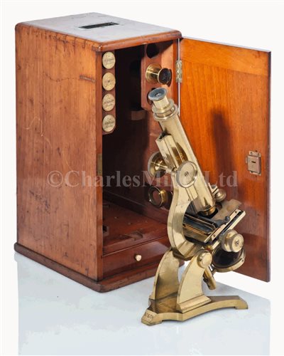 Lot 238 - A LACQUERED BRASS MONOCULAR MICROSCOPE BY...