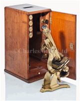 Lot 238 - A LACQUERED BRASS MONOCULAR MICROSCOPE BY...