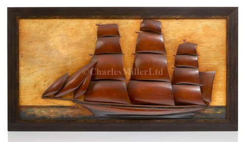 Lot 95 - A SAILOR'S HALF MODEL OF A FULLY RIGGED SHIP,...