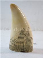 Lot 136 - Ø A 19TH CENTURY SAILORWORK SCRIMSHAW DECORATED WHALE'S TOOTH